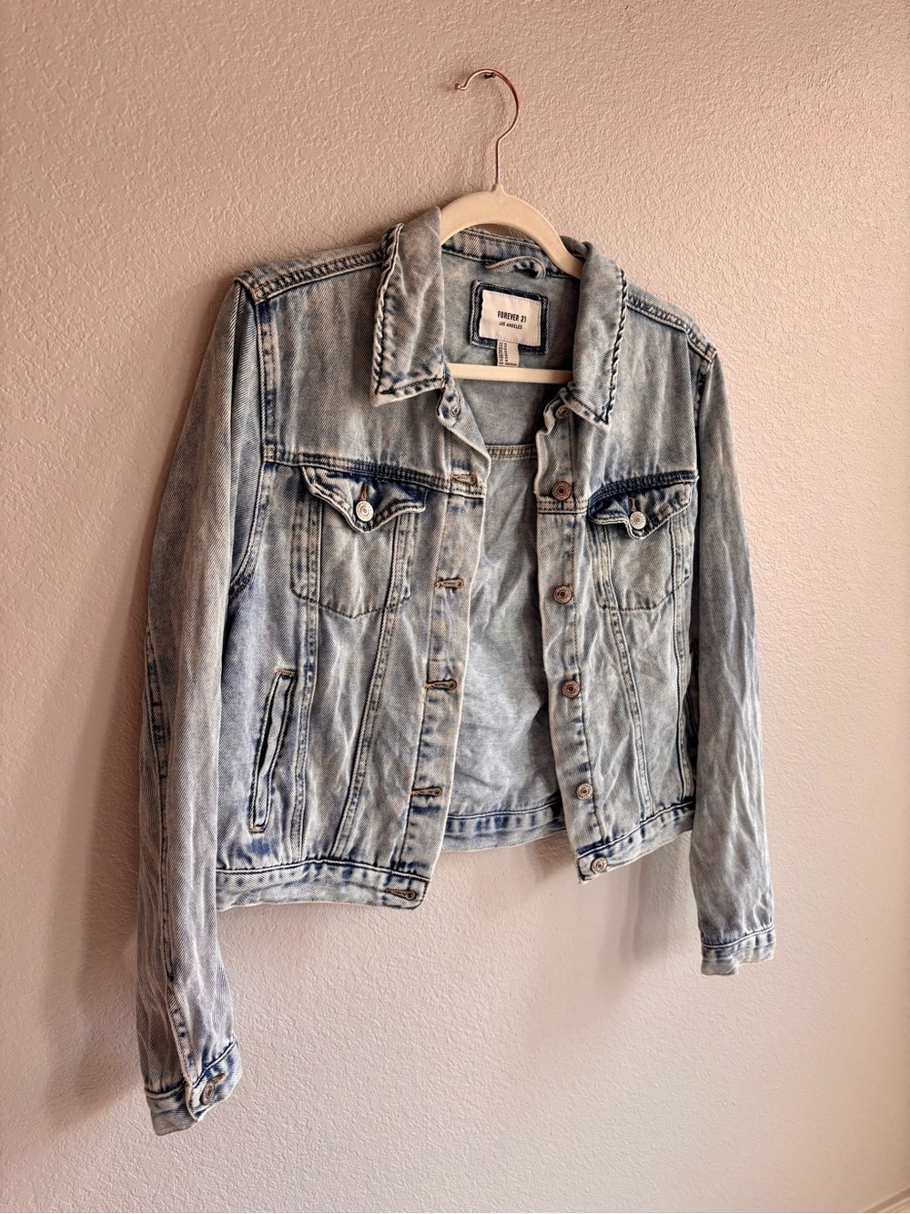 Forever 21 Washed Denim Jacket - Pale Blue